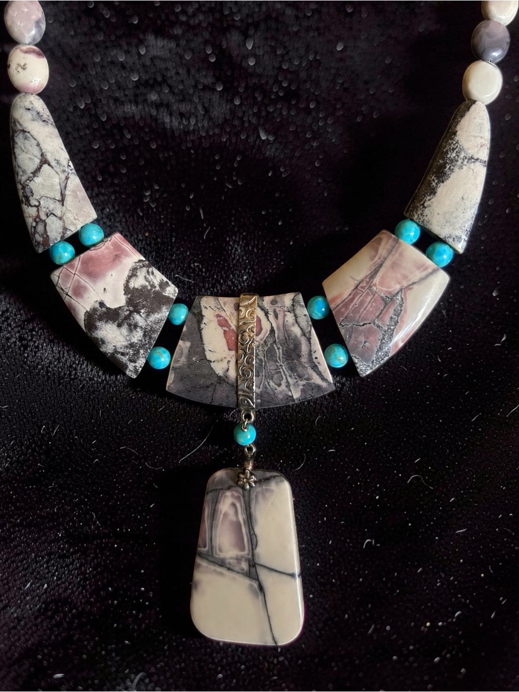 Pink And Turquoise Marbled Statement Necklace